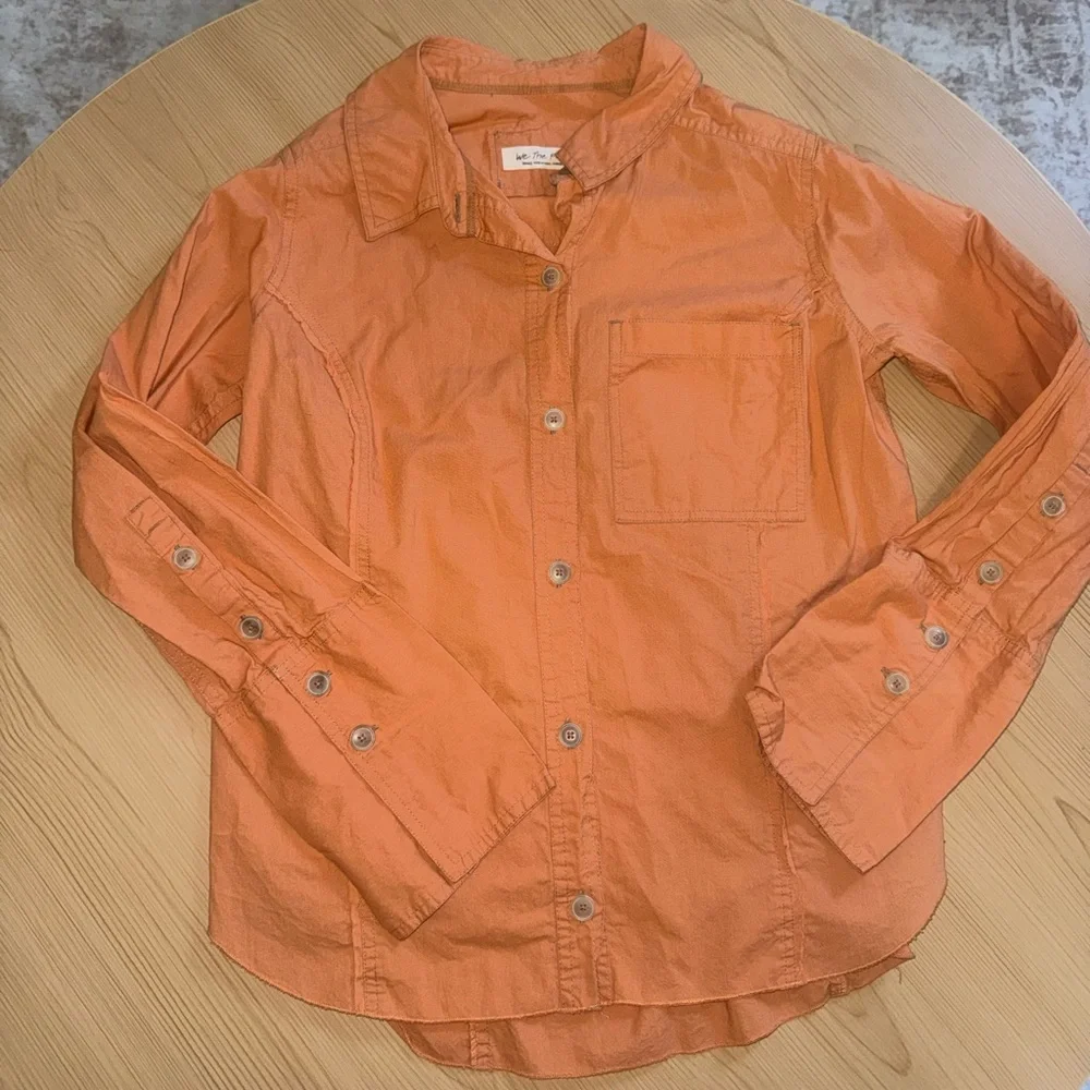 Free People Orange Oversized Button Down Shirt Long Sleeve Small - Picture 3 of 6